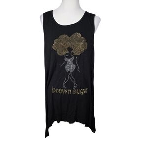 Blu *Large Brown Sugar Black Crystal Embellished Rhinestone Tunic Tank Top AS IS